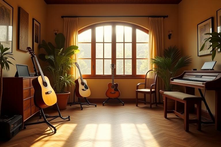 Interior view of Klank Studio with instruments