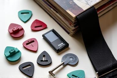 Sheet music and guitar accessories