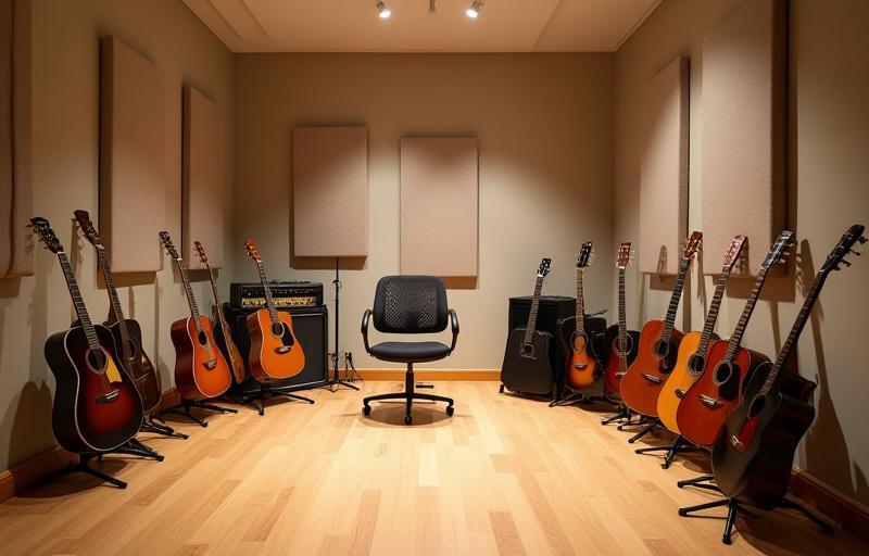 Studio room interior with instruments